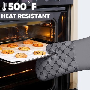 Oven Mitts Kitchen Towels Dishcloths with Pot Holders Sets 12PCS, Dish Towels Sets, Oven Gloves Pot Pads Heat Resistant 500 Degrees with Non-Slip Silicone Surface for Cooking Baking Grilling-Gray