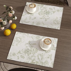 JINCHAN Floral Placemats Set of 4 Farmhouse Linen Placemats Cloth Table Mats Holiday Seasonal Rustic for Kitchen Dining Table Decor Heat Resistant Washable Tablemats 13x19 Inch Green