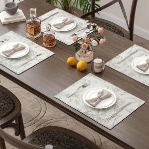 JINCHAN Floral Placemats Set of 4 Farmhouse Linen Placemats Cloth Table Mats Holiday Seasonal Rustic for Kitchen Dining Table Decor Heat Resistant Washable Tablemats 13x19 Inch Green