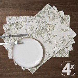 JINCHAN Floral Placemats Set of 4 Farmhouse Linen Placemats Cloth Table Mats Holiday Seasonal Rustic for Kitchen Dining Table Decor Heat Resistant Washable Tablemats 13x19 Inch Green