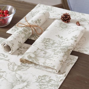 JINCHAN Floral Placemats Set of 4 Farmhouse Linen Placemats Cloth Table Mats Holiday Seasonal Rustic for Kitchen Dining Table Decor Heat Resistant Washable Tablemats 13x19 Inch Green