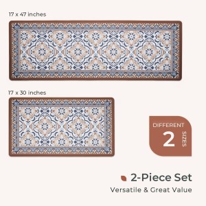 FRESHMINT Anti Fatigue Kitchen Mats for Floor 2 Piece Set, Waterproof & Non-Skid Moroccan Tile Kitchen Rugs, Cushioned Kitchen Mat for Standing Washable Comfort Desk Kitchen Runners, 17x30+17x47