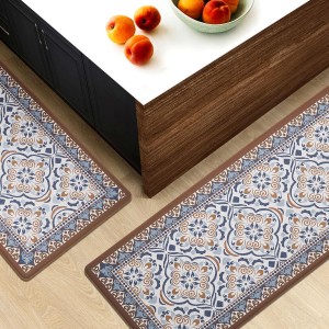 FRESHMINT Anti Fatigue Kitchen Mats for Floor 2 Piece Set, Waterproof & Non-Skid Moroccan Tile Kitchen Rugs, Cushioned Kitchen Mat for Standing Washable Comfort Desk Kitchen Runners, 17x30+17x47