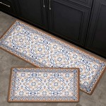 FRESHMINT Anti Fatigue Kitchen Mats for Floor 2 Piece Set, Waterproof & Non-Skid Moroccan Tile Kitchen Rugs, Cushioned Kitchen Mat for Standing Washable Comfort Desk Kitchen Runners, 17x30+17x47