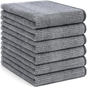 Homaxy Premium Kitchen Towels(18”x 28”, 6 Pack), Large Cotton Kitchen Hand Towels, Flat and Terry Dish Towels, 380 GSM Highly Absorbent Tea Towel Set with Hanging Loop, Grey