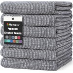 Homaxy Premium Kitchen Towels(18”x 28”, 6 Pack), Large Cotton Kitchen Hand Towels, Flat and Terry Dish Towels, 380 GSM Highly Absorbent Tea Towel Set with Hanging Loop, Grey