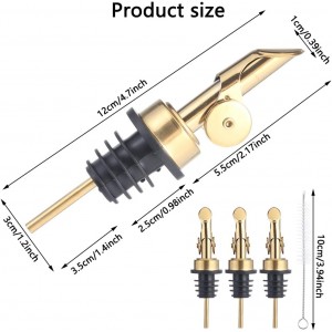 beyonday 6pcs Self Closing Liquor Bottle Pourers - Gold, Auto Flip Wine Bottle Stoppers with Rubber Dust Cap & Cleaning Brush, Weighted Olive Oil Vinegar Dispenser Spout, Fit about 3/4'' Bottle Mouth