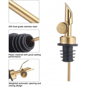 beyonday 6pcs Self Closing Liquor Bottle Pourers - Gold, Auto Flip Wine Bottle Stoppers with Rubber Dust Cap & Cleaning Brush, Weighted Olive Oil Vinegar Dispenser Spout, Fit about 3/4'' Bottle Mouth