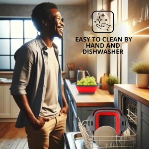 Square Collapsible Colander with Handles – Red Square Silicone Kitchen Strainers with Plastic Handles Foldable Kitchen Strainer Perfect for Draining Pasta Vegetable and Fruit Red