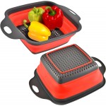 Square Collapsible Colander with Handles – Red Square Silicone Kitchen Strainers with Plastic Handles Foldable Kitchen Strainer Perfect for Draining Pasta Vegetable and Fruit Red