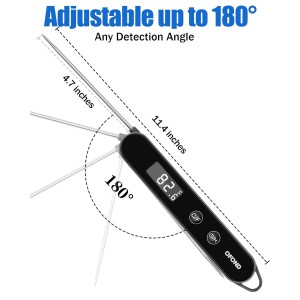 Meat Thermometer Digital for Cooking and Grilling,Instant Read Food Thermometer with Battery,Folding Accurate Probe Kitchen Thermometer for BBQ,Backlit LCD,Store by Magnet and Hook (Black)