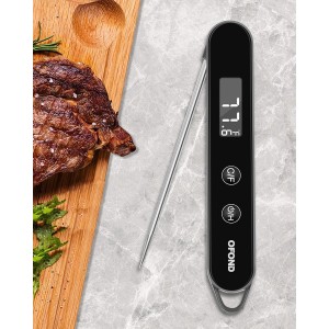 Meat Thermometer Digital for Cooking and Grilling,Instant Read Food Thermometer with Battery,Folding Accurate Probe Kitchen Thermometer for BBQ,Backlit LCD,Store by Magnet and Hook (Black)