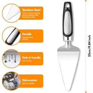 Rainspire Pie Server Spatula Stainless Steel, Pie Cutter Cake Cutter Slicer, Cake Server Spatula, Dishwasher Safe, Edges On Both Sides, Black