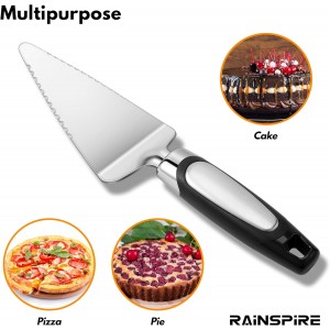 Rainspire Pie Server Spatula Stainless Steel, Pie Cutter Cake Cutter Slicer, Cake Server Spatula, Dishwasher Safe, Edges On Both Sides, Black