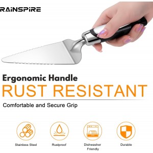 Rainspire Pie Server Spatula Stainless Steel, Pie Cutter Cake Cutter Slicer, Cake Server Spatula, Dishwasher Safe, Edges On Both Sides, Black