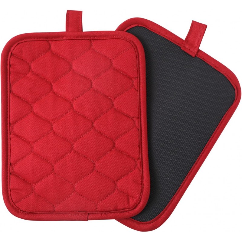Glynniss Anti-Slip Grip Pot Holders for Kitchen, Cotton Oven Pot Holders Set with Neoprene for Heat Resistant 450F, 7x9 Inches Potholders Machine Washable 2PCS (red, 2)