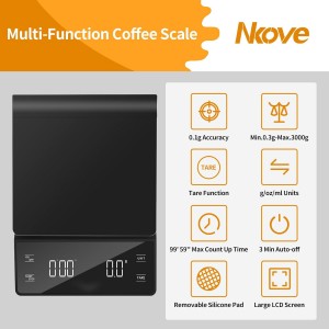 Digital Coffee Scale with Timer 3kg/0.1g High Precision Espresso Scale Tare Function for Pour Over Maker Brew