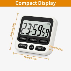 Digital Kitchen Timer 24 Hour Clock and Alarm Function with Silent or Alarm Manual Switching Count UP or Down and Memory Function for Cooking, Baking, Meeting