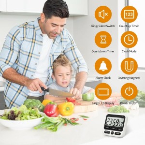 Digital Kitchen Timer 24 Hour Clock and Alarm Function with Silent or Alarm Manual Switching Count UP or Down and Memory Function for Cooking, Baking, Meeting