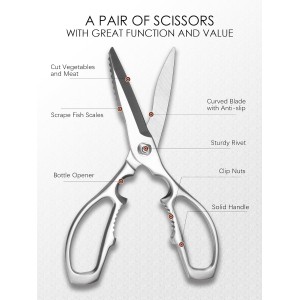 Kitchen Scissors, Forged Stainless Steel Heavy Duty Kitchen Shears, Dishwasher Safe Cooking Scissors for Meat, Poultry & Vegetables