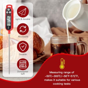 6 Pcs Meat Thermometer Food Thermometer with Probe Water Liquid Instant Read Digital Thermometer Cooking Thermometer Supplies BBQ Kitchen Thermometer for Cooking Milk Yogurt (Red)