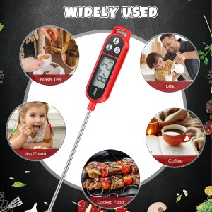 6 Pcs Meat Thermometer Food Thermometer with Probe Water Liquid Instant Read Digital Thermometer Cooking Thermometer Supplies BBQ Kitchen Thermometer for Cooking Milk Yogurt (Red)