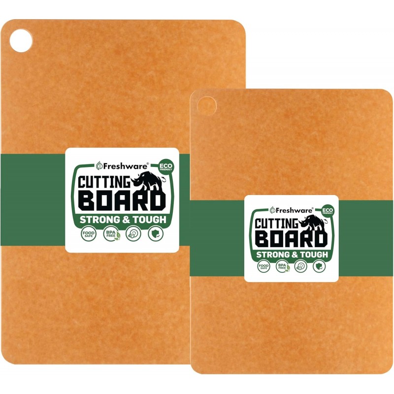 Freshware Wood Cutting Boards for Kitchen, Dishwasher Safe, Medium 12" x 9" and Large, 15" x 11.25", Set of 2, Natural