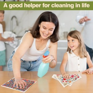 Swedish Dishcloths for Kitchen Reusable 6 Pack Kitchen Towels No Odor Quick-Drying Reusable Paper Towels Reusable Paper Towels Washable for Countertop Sink Kitchen Flower Bird