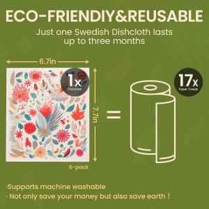 Swedish Dishcloths for Kitchen Reusable 6 Pack Kitchen Towels No Odor Quick-Drying Reusable Paper Towels Reusable Paper Towels Washable for Countertop Sink Kitchen Flower Bird
