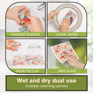 Swedish Dishcloths for Kitchen Reusable 6 Pack Kitchen Towels No Odor Quick-Drying Reusable Paper Towels Reusable Paper Towels Washable for Countertop Sink Kitchen Flower Bird