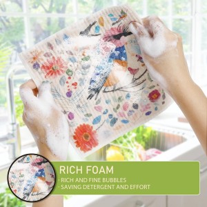 Swedish Dishcloths for Kitchen Reusable 6 Pack Kitchen Towels No Odor Quick-Drying Reusable Paper Towels Reusable Paper Towels Washable for Countertop Sink Kitchen Flower Bird