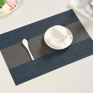 FAVE Placemats Set of 6 Indigo Blue Woven with Gray Placemats Durable and Wipeable Vinyl Placemat Set of 6 for Wedding, Banquet, Birthday, Party, Restaurant Decorations（Indigo Blue）