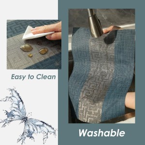 FAVE Placemats Set of 6 Indigo Blue Woven with Gray Placemats Durable and Wipeable Vinyl Placemat Set of 6 for Wedding, Banquet, Birthday, Party, Restaurant Decorations（Indigo Blue）