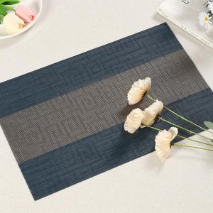 FAVE Placemats Set of 6 Indigo Blue Woven with Gray Placemats Durable and Wipeable Vinyl Placemat Set of 6 for Wedding, Banquet, Birthday, Party, Restaurant Decorations（Indigo Blue）