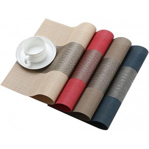 FAVE Placemats Set of 6 Indigo Blue Woven with Gray Placemats Durable and Wipeable Vinyl Placemat Set of 6 for Wedding, Banquet, Birthday, Party, Restaurant Decorations（Indigo Blue）