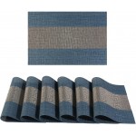 FAVE Placemats Set of 6 Indigo Blue Woven with Gray Placemats Durable and Wipeable Vinyl Placemat Set of 6 for Wedding, Banquet, Birthday, Party, Restaurant Decorations（Indigo Blue）