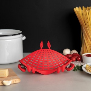 NEW Crabby Clip-On Strainer by OTOTO - Silicone and Stainless Steel Pasta Strainer, Funny Gifts, Cute Kitchen Accessories, Red Crab, Cool Kitchen Gadgets