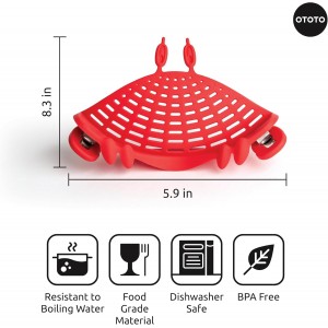 NEW Crabby Clip-On Strainer by OTOTO - Silicone and Stainless Steel Pasta Strainer, Funny Gifts, Cute Kitchen Accessories, Red Crab, Cool Kitchen Gadgets