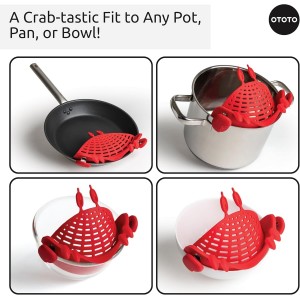 NEW Crabby Clip-On Strainer by OTOTO - Silicone and Stainless Steel Pasta Strainer, Funny Gifts, Cute Kitchen Accessories, Red Crab, Cool Kitchen Gadgets
