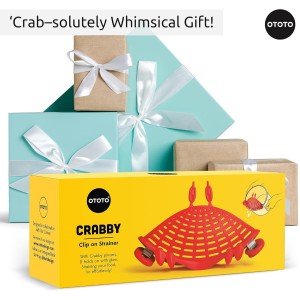 NEW Crabby Clip-On Strainer by OTOTO - Silicone and Stainless Steel Pasta Strainer, Funny Gifts, Cute Kitchen Accessories, Red Crab, Cool Kitchen Gadgets