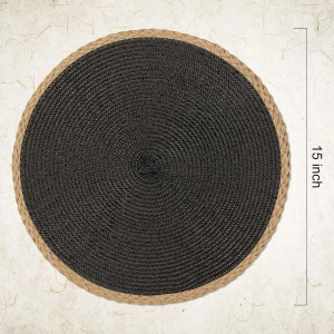Noctiflorous Round Placemats Set of 4, 15 Inch Braided Hand Woven Table Mats, Heat Resistant Non-Slip Wipeable Thin Edge Place Mats for Kitchen Dining Indoor Outdoor Use(Black, 4)