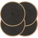 Noctiflorous Round Placemats Set of 4, 15 Inch Braided Hand Woven Table Mats, Heat Resistant Non-Slip Wipeable Thin Edge Place Mats for Kitchen Dining Indoor Outdoor Use(Black, 4)
