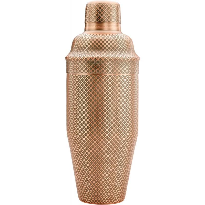 Barfly 3-Piece Diamond Lattice Etch Japanese Cocktail Shaker Set (24 Oz/700ml), Antique Copper