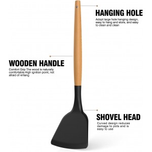 Silicone Cooking Utensils Set - AVGPD Silicone Kitchen Utensils for Cooking Wooden Handles, 446°F Heat Resistant Kitchen Utensil Spatula Sets, Gadgets for Non-Stick Cookware BPA FREE (Black)