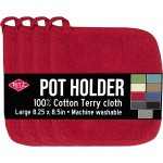 RITZ Terry Potholder & Hot Pad: Unparalleled Heat Resistant, Durable 100% Cotton – Ergonomically Designed for Optimal Grip – Easy-Care Machine Washable – 4-Pack, Paprika Red