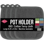 RITZ Terry Potholder & Hot Pad: Unparalleled Heat Resistant, Durable 100% Cotton – Ergonomically Designed for Optimal Grip – Easy-Care Machine Washable – 4-Pack, Graphite