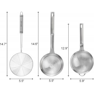 Suwimut 3 Pieces Spider Strainer Skimmer Spoon Set, Fine Mesh Stainless Steel Sieve Food Strainers, Large Hole Slotted Colander Frying Spoons, Strainer Ladle Wire Skimmer Spoon with Handle for Kitchen