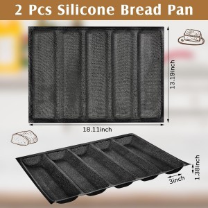 Maxcheck 2 Pcs Silicone Perforated Baking Forms Sandwich Mold French Baguette Bread Pan Mat 5 Loaf Non Stick Baking Liners for Home Kitchen