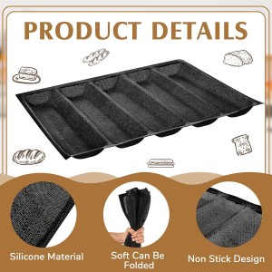 Maxcheck 2 Pcs Silicone Perforated Baking Forms Sandwich Mold French Baguette Bread Pan Mat 5 Loaf Non Stick Baking Liners for Home Kitchen