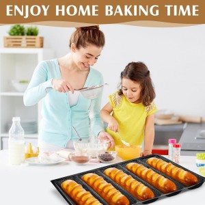 Maxcheck 2 Pcs Silicone Perforated Baking Forms Sandwich Mold French Baguette Bread Pan Mat 5 Loaf Non Stick Baking Liners for Home Kitchen